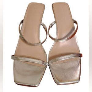 The Drop Silver Strappy Heels Square Toe Mule Sandals Metallic Dressy Womens 10